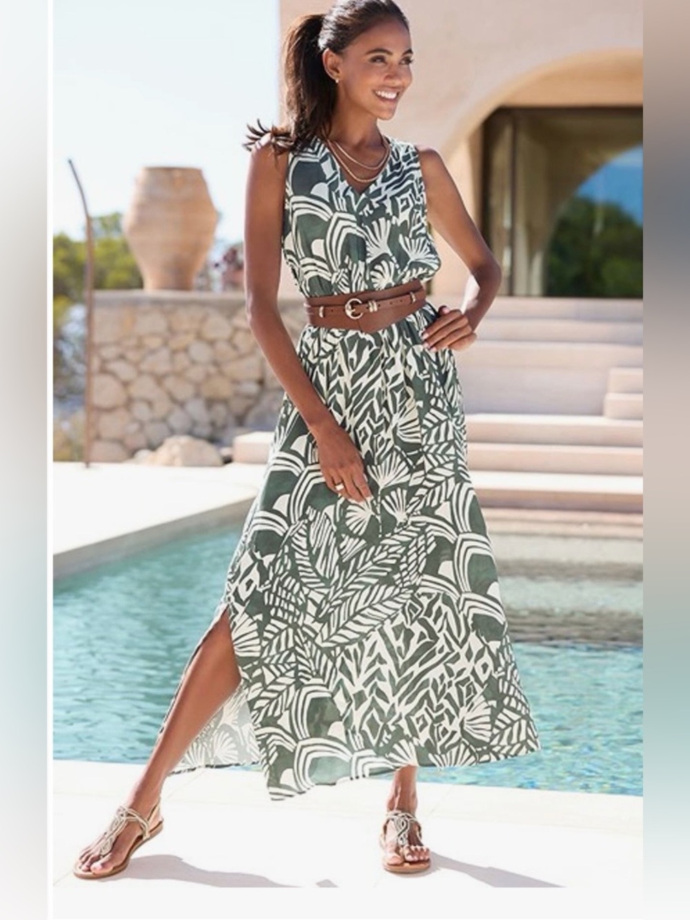 Lascana Flowy V-Neck Flowy Maxi Dress